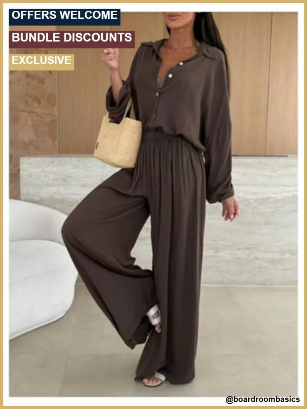 Verdusa Women's 2 Piece Set Collared Button Up Shirt & Wide Leg Pants